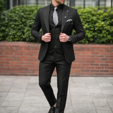 Tailored Black 3 Piece Men’s Suit – Slim Fit Wedding Groom & Groomsmen Outfit | Handmade Luxury Formal Wear | Perfect Gift for Men