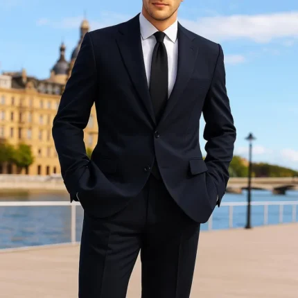 Custom Navy 3-Piece Suit: Classic Fit, Wedding Attire groom outfit