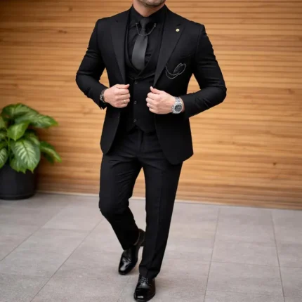 Premium Black 3 Piece Men’s Suit – Slim Fit Wedding Suit for Groom, Groomsmen | Engagement & Prom Formal Wear | Custom Tailored Suit
