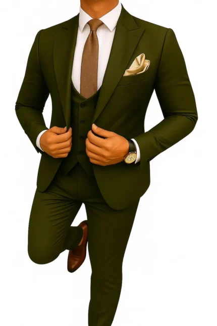Custom Olive Green Suit: Elegant 3-Piece Slim Fit Wedding Suit groom outfit